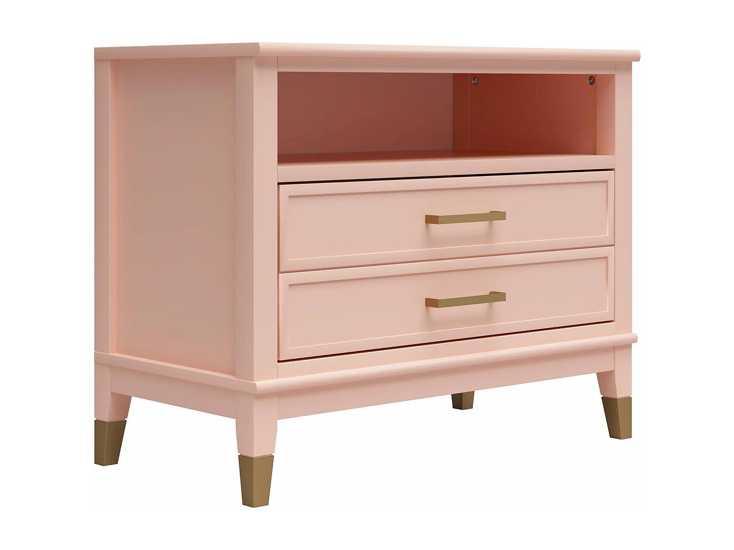 Westerleigh | Nachtkastje met 1 Lade in Roze - Gouden Pootjes en Handgrepen