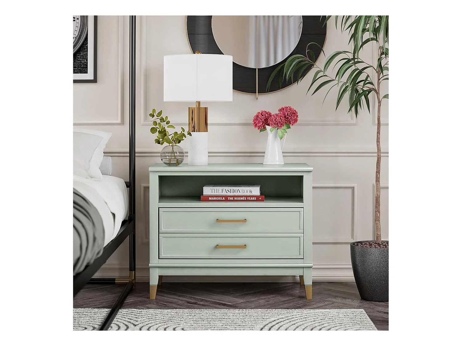 Westerleigh | Nachtkastje met 1 Lade in Groen - Gouden Pootjes en Handgrepen