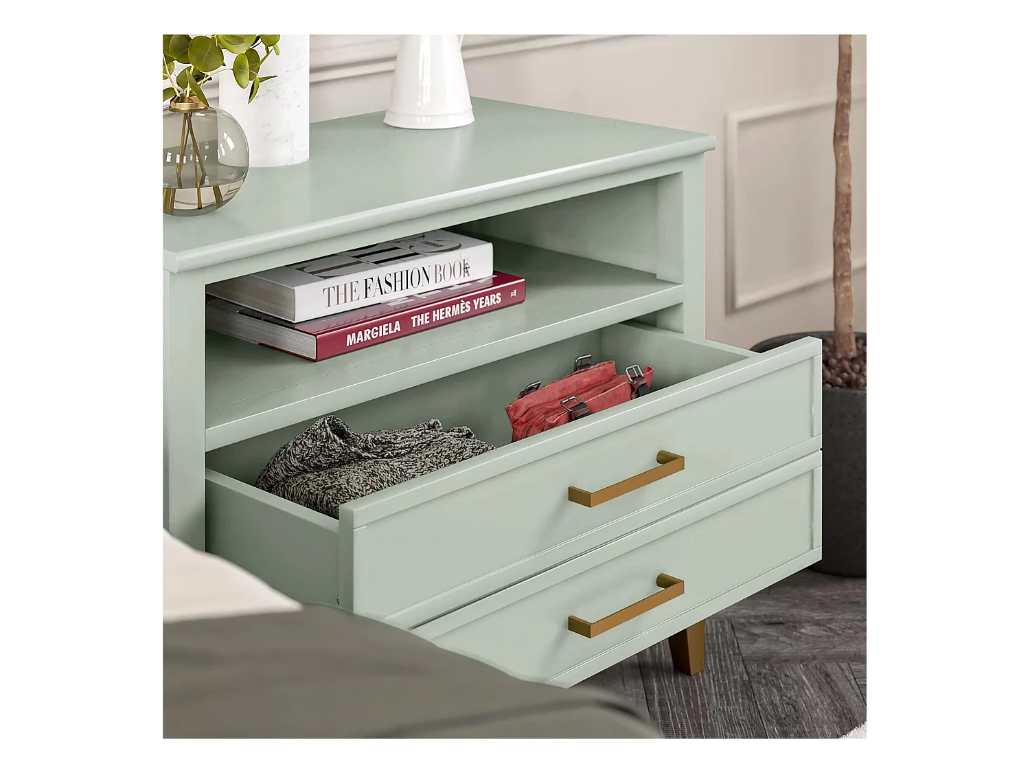 Westerleigh | Nachtkastje met 1 Lade in Groen - Gouden Pootjes en Handgrepen