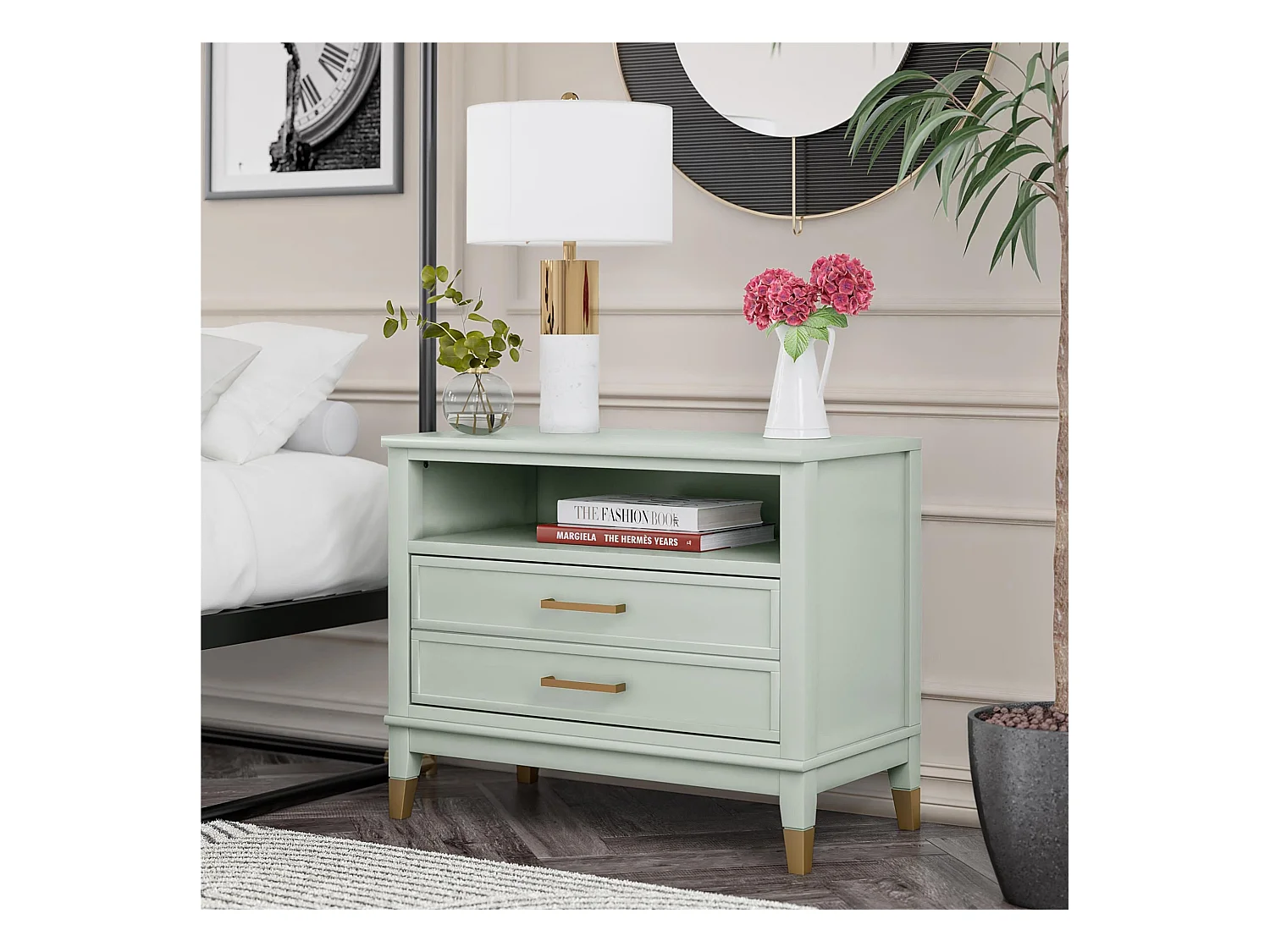 Westerleigh | Nachtkastje met 1 Lade in Groen - Gouden Pootjes en Handgrepen