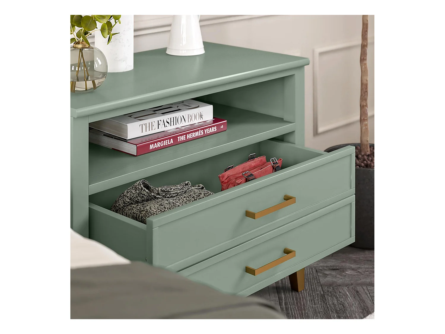 Westerleigh | Nachtkastje met 1 Lade in Groen - Gouden Pootjes en Handgrepen