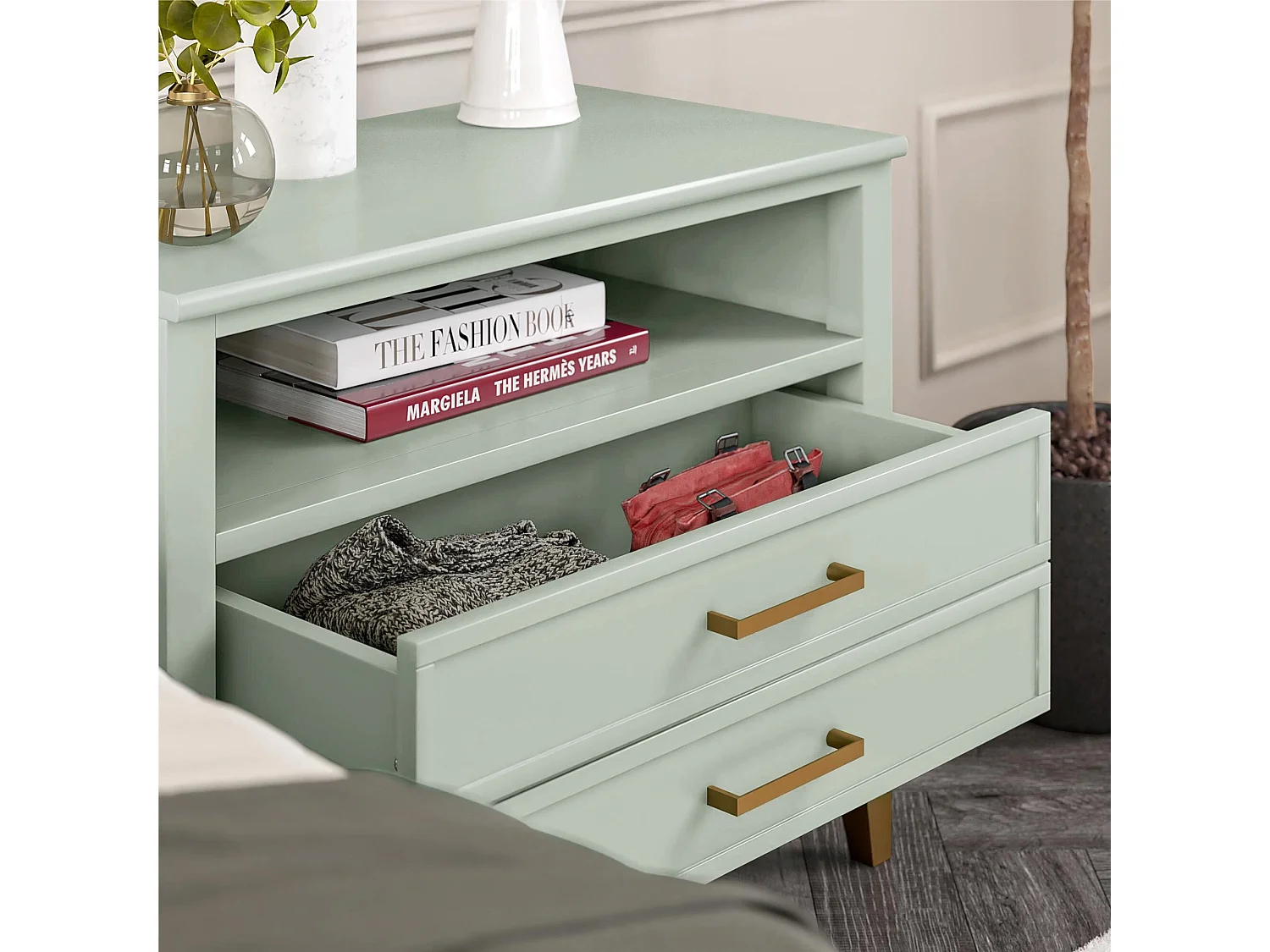 Westerleigh | Table de chevet à 1 tiroir et 1 étagère en vert