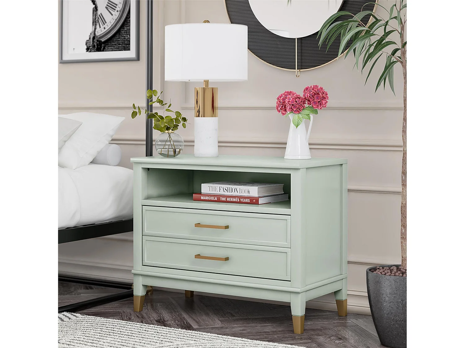 Westerleigh | Table de chevet à 1 tiroir et 1 étagère en vert