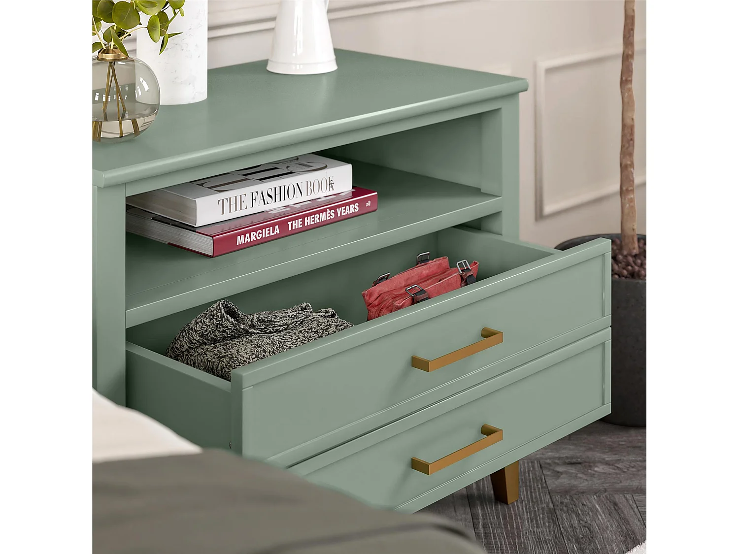 Westerleigh | Table de chevet à 1 tiroir et 1 étagère en vert