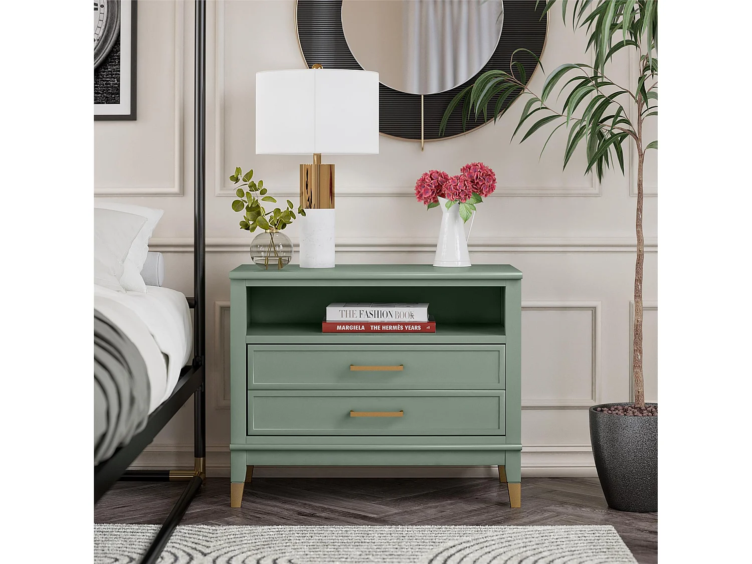 Westerleigh | Nachtkastje met 1 Lade in Groen - Gouden Pootjes en Handgrepen