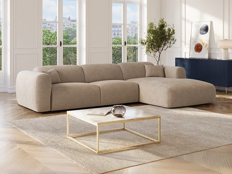 Ecksofa mit Schlaffunktion - Ecke rechts - Cord fein gerippt - Beige - POGNI