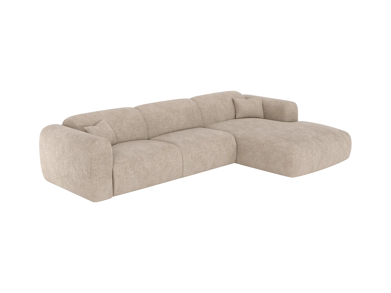 Grand canapé d'angle droit convertible express en velours côtelé fines côtes beige - Matelas 13 cm mémoire de forme POGNI