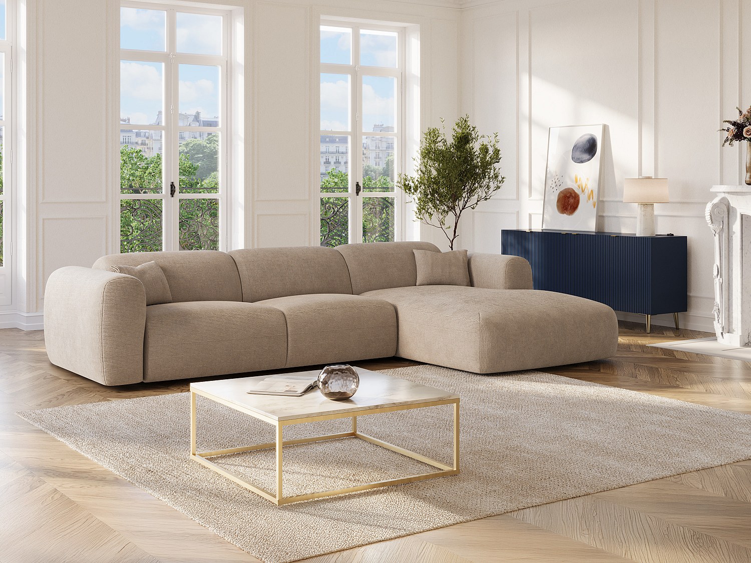 Ecksofa mit Schlaffunktion - Ecke rechts - Cord fein gerippt - Beige - POGN günstig online kaufen