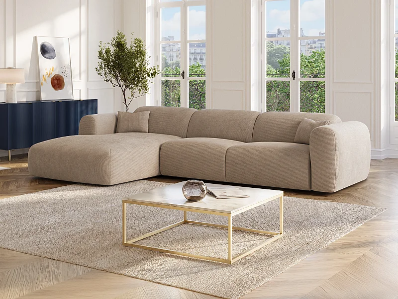 Ecksofa mit Schlaffunktion - Ecke links - Cord fein gerippt - Beige - POGNI