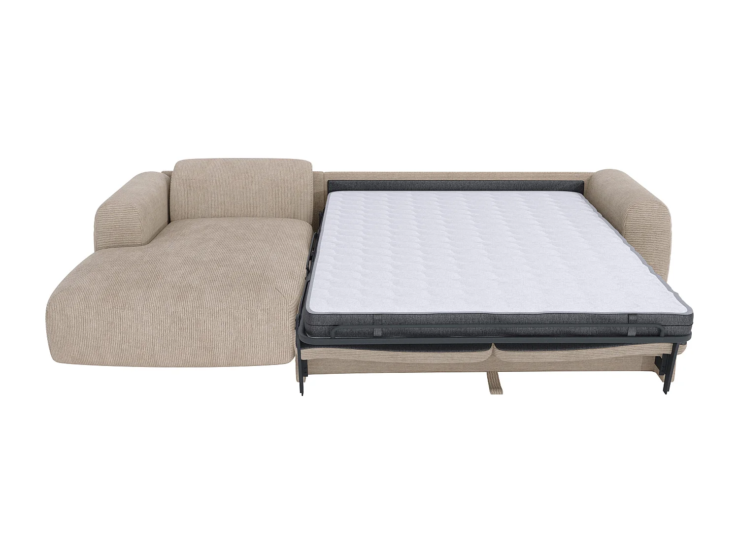 Grand canapé d'angle gauche convertible express en velours côtelé fines côtes beige - Matelas 13 cm mémoire de forme POGNI