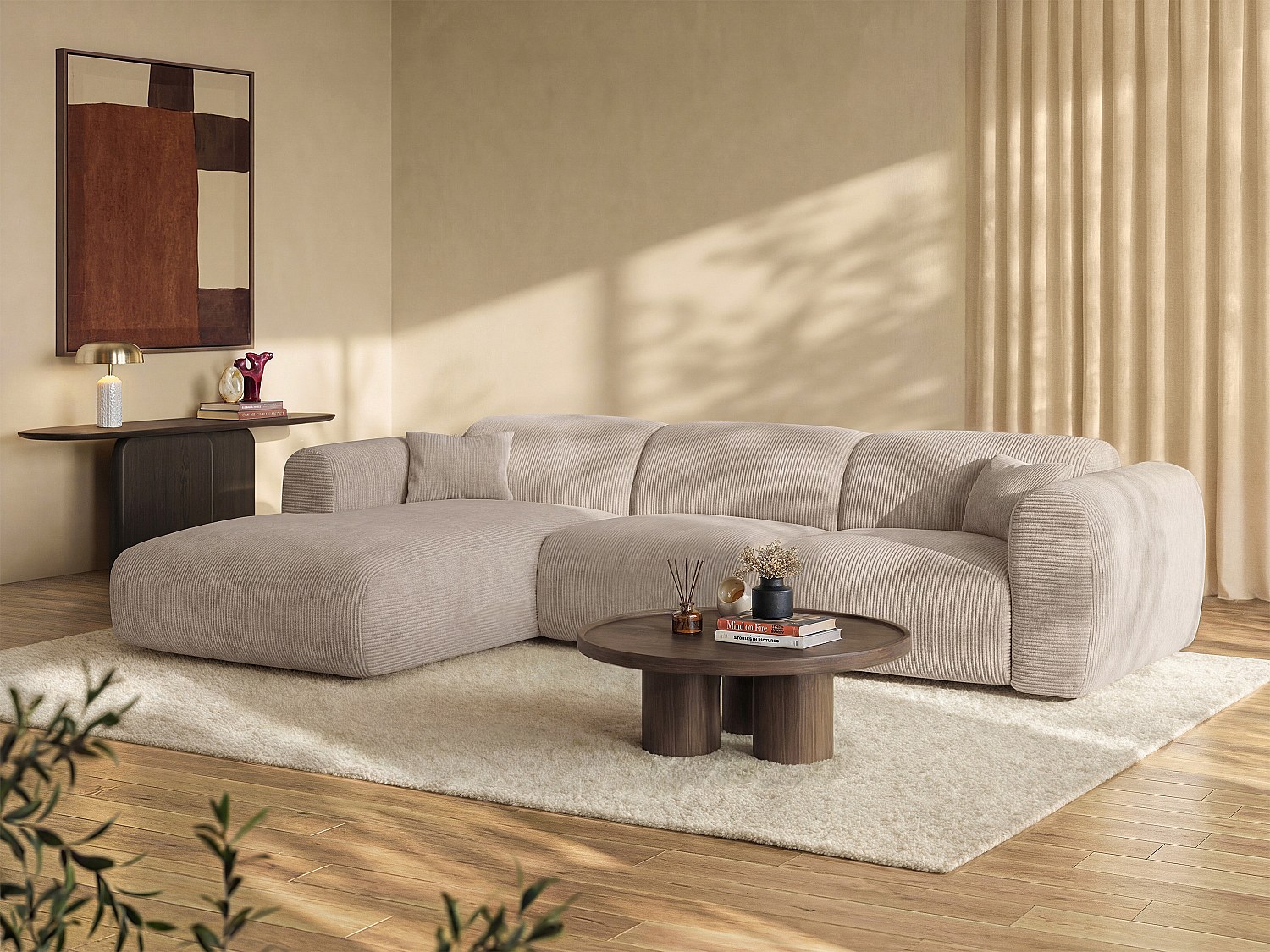 Vente-unique Ecksofa Mit Schlaffunktion - Ecke Links - Cord Fein Gerippt - Beige - Pogni