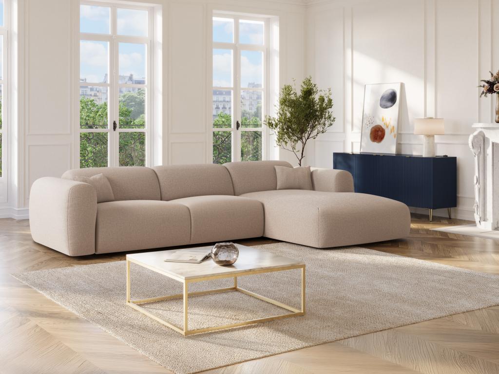 Ecksofa mit Express-Schlaffunktion - Ecke rechts - Stoff meliert - Beige - günstig online kaufen