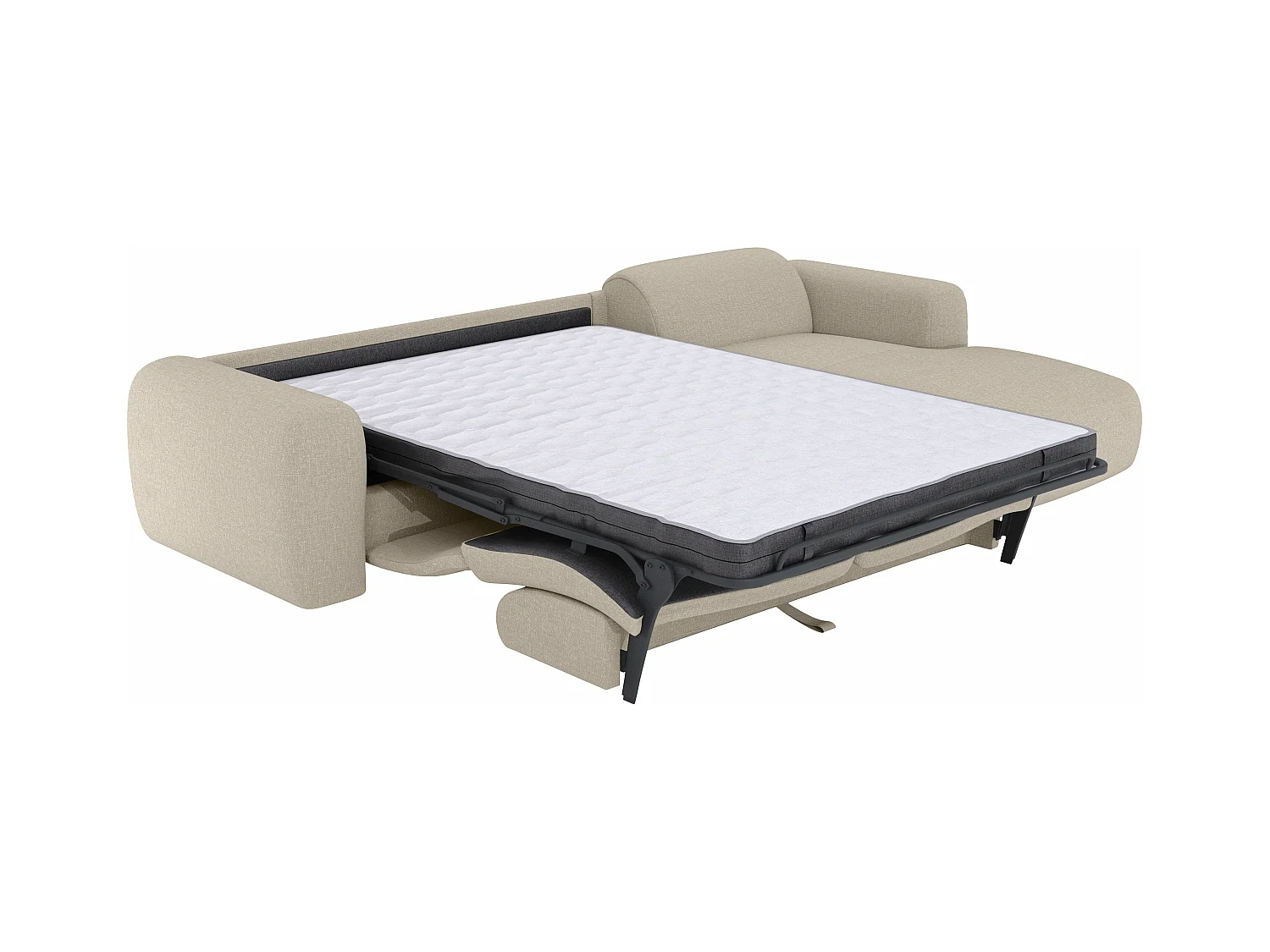 Stor højrehånds hjørne sovesofa med ekspres udtræk i beige meleret stof POGNI