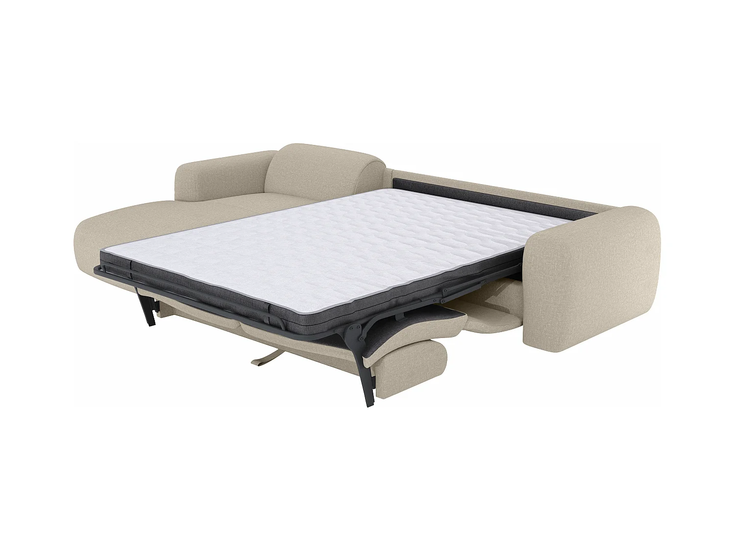 Stor venstrevendt hjørnesovesofa i meleret beige stof POGNI