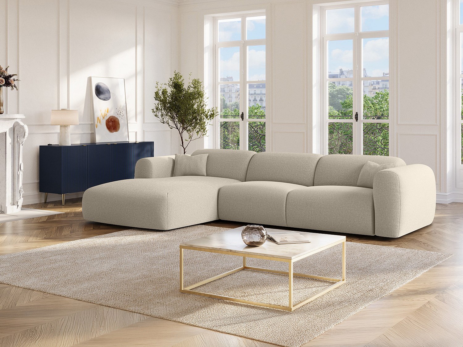 Ecksofa mit Express-Schlaffunktion - Ecke links - Stoff meliert - Beige - P günstig online kaufen