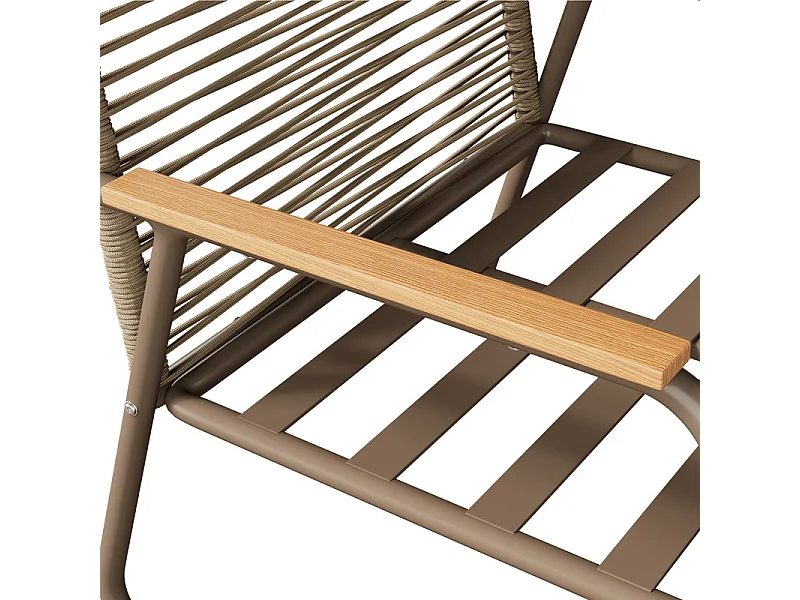 Ensemble de salon de jardin: Table basse en verre trempé, canapé 2 places et 2 fauteuils - pieds réglables - Beige