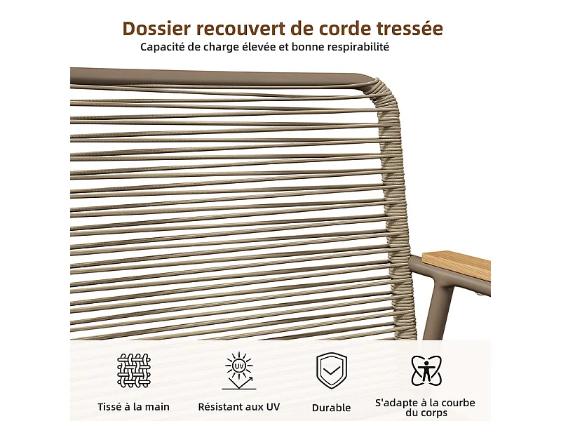 Ensemble de salon de jardin: Table basse en verre trempé, canapé 2 places et 2 fauteuils - pieds réglables - Beige