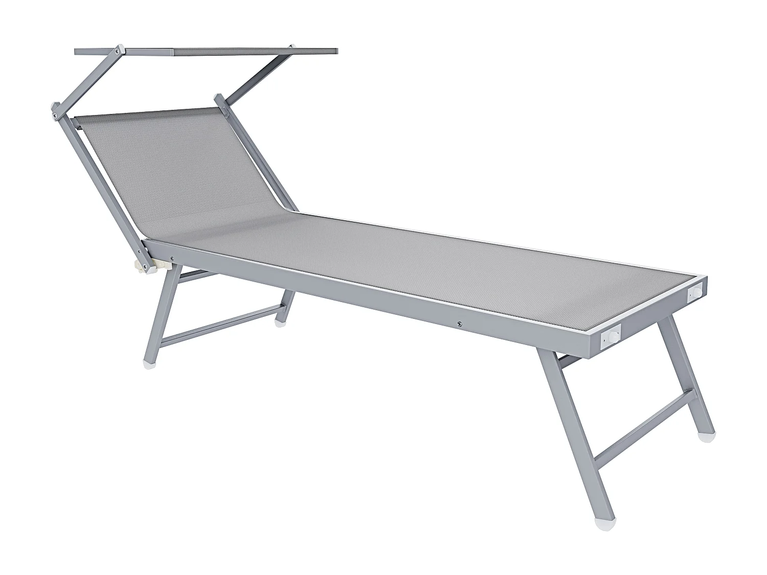 Lettino Prendisole Pieghevole Professionale in Alluminio e Tessuto Textilene Tettuccio Orientabile Parasole Sdraio Mare Spiaggia 182 x 60 x 38 cm Grigio