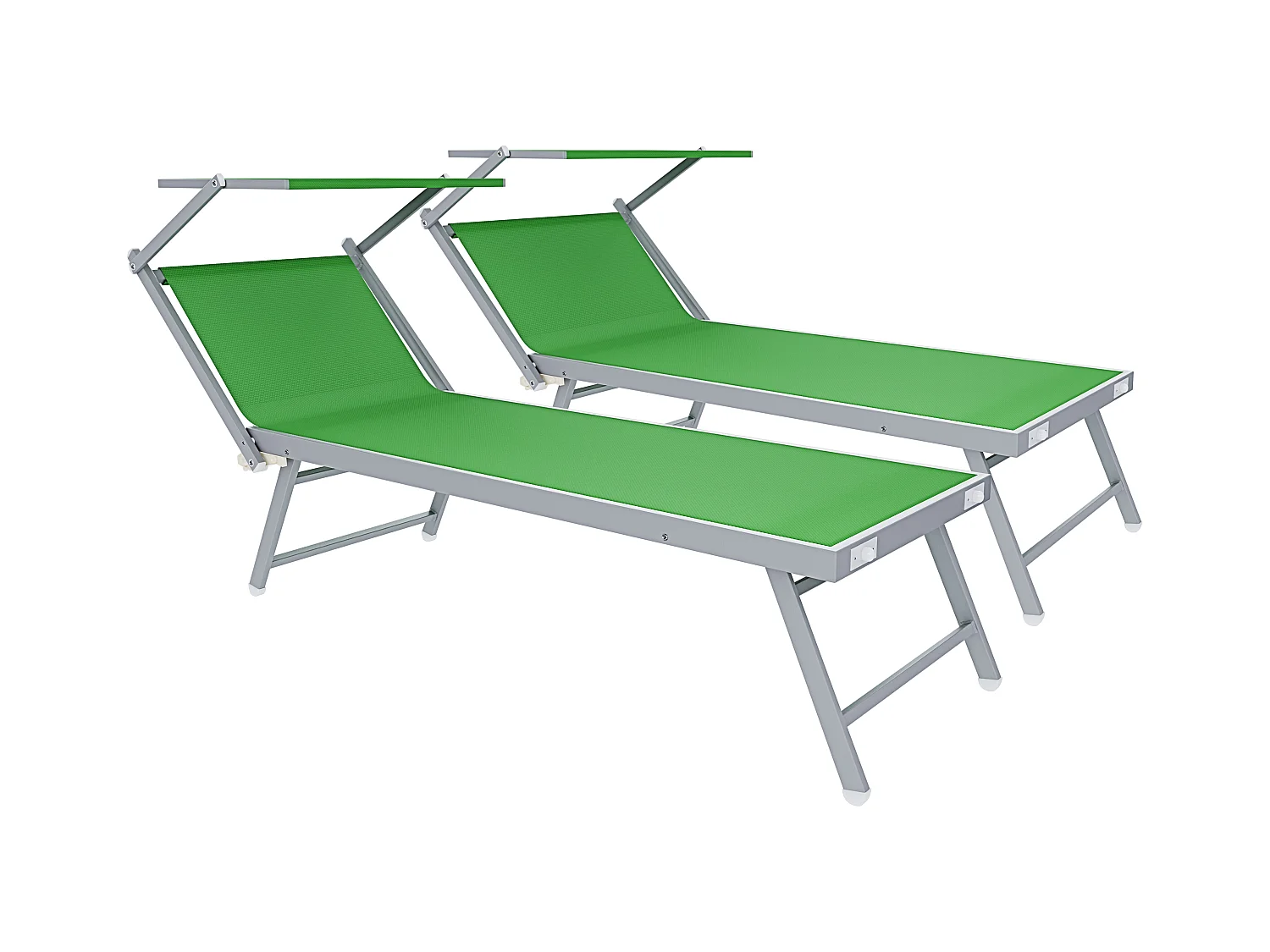 Coppia Di Lettini Prendisole Pieghevole Professionale in Alluminio e Tessuto Textilene Tettuccio Parasole Sdraio Mare Spiaggia 182x60x38 cm Verde