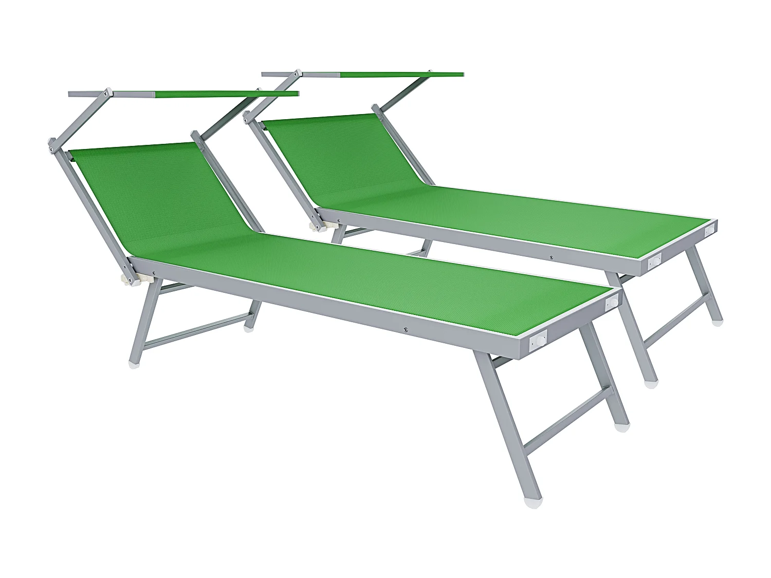 Coppia Di Lettini Prendisole Pieghevole Professionale in Alluminio e Tessuto Textilene Tettuccio Parasole Sdraio Mare Spiaggia 182x60x38 cm Verde