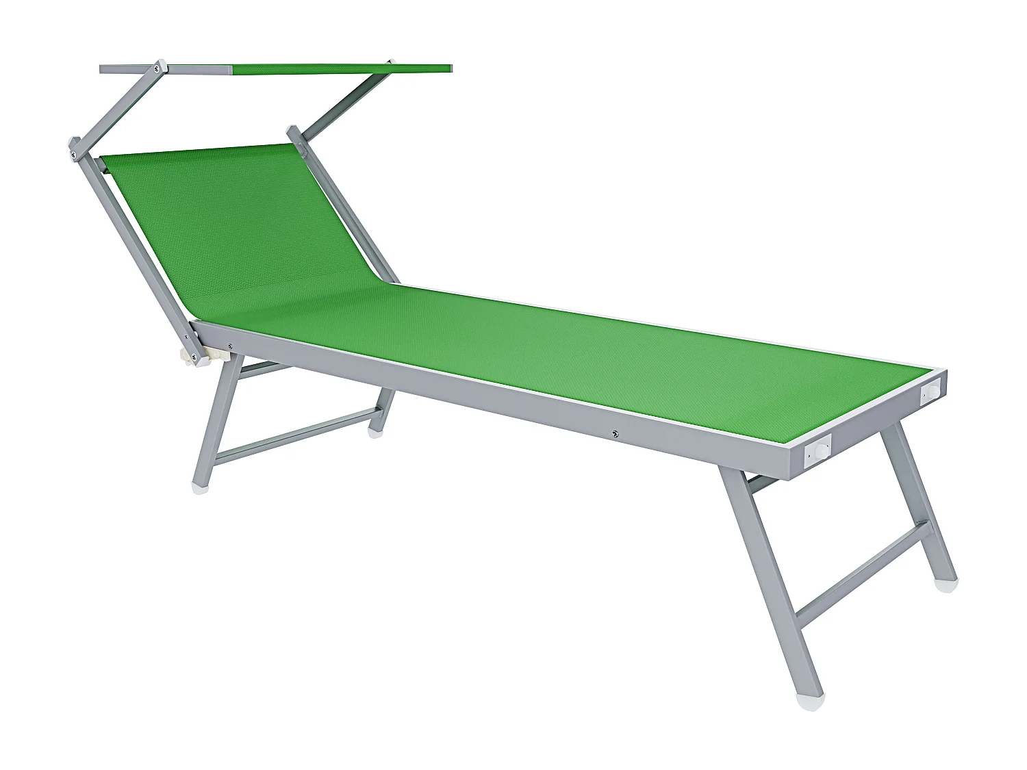 Coppia Di Lettini Prendisole Pieghevole Professionale in Alluminio e Tessuto Textilene Tettuccio Parasole Sdraio Mare Spiaggia 182x60x38 cm Verde