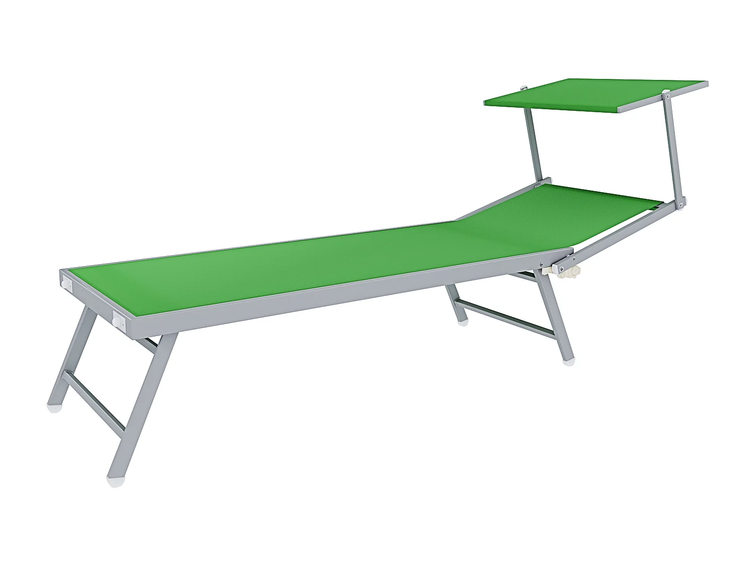 Coppia Di Lettini Prendisole Pieghevole Professionale in Alluminio e Tessuto Textilene Tettuccio Parasole Sdraio Mare Spiaggia 182x60x38 cm Verde