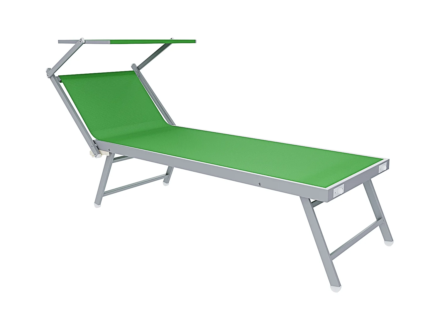 Lettino Prendisole Pieghevole Professionale in Alluminio e Tessuto Textilene Tettuccio Orientabile Parasole Sdraio Mare Spiaggia 182x60x38 cm Verde