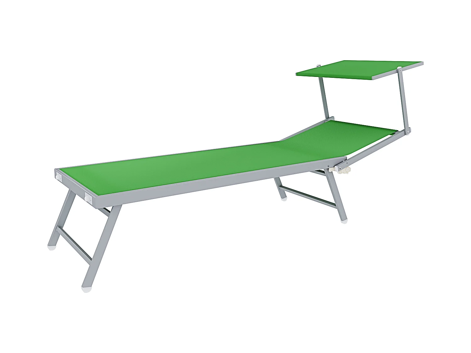 Lettino Prendisole Pieghevole Professionale in Alluminio e Tessuto Textilene Tettuccio Orientabile Parasole Sdraio Mare Spiaggia 182x60x38 cm Verde