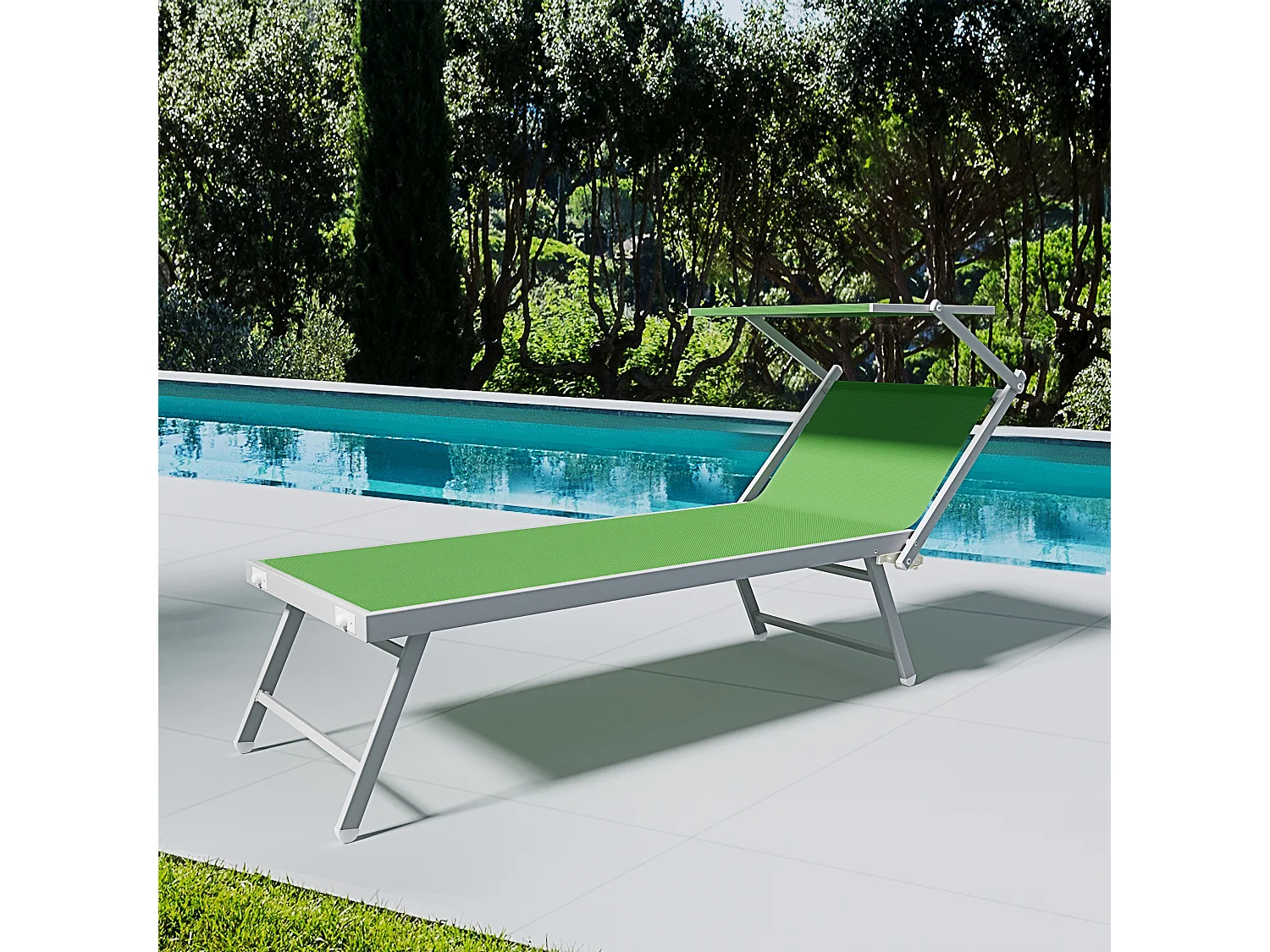 Lettino Prendisole Pieghevole Professionale in Alluminio e Tessuto Textilene Tettuccio Orientabile Parasole Sdraio Mare Spiaggia 182x60x38 cm Verde
