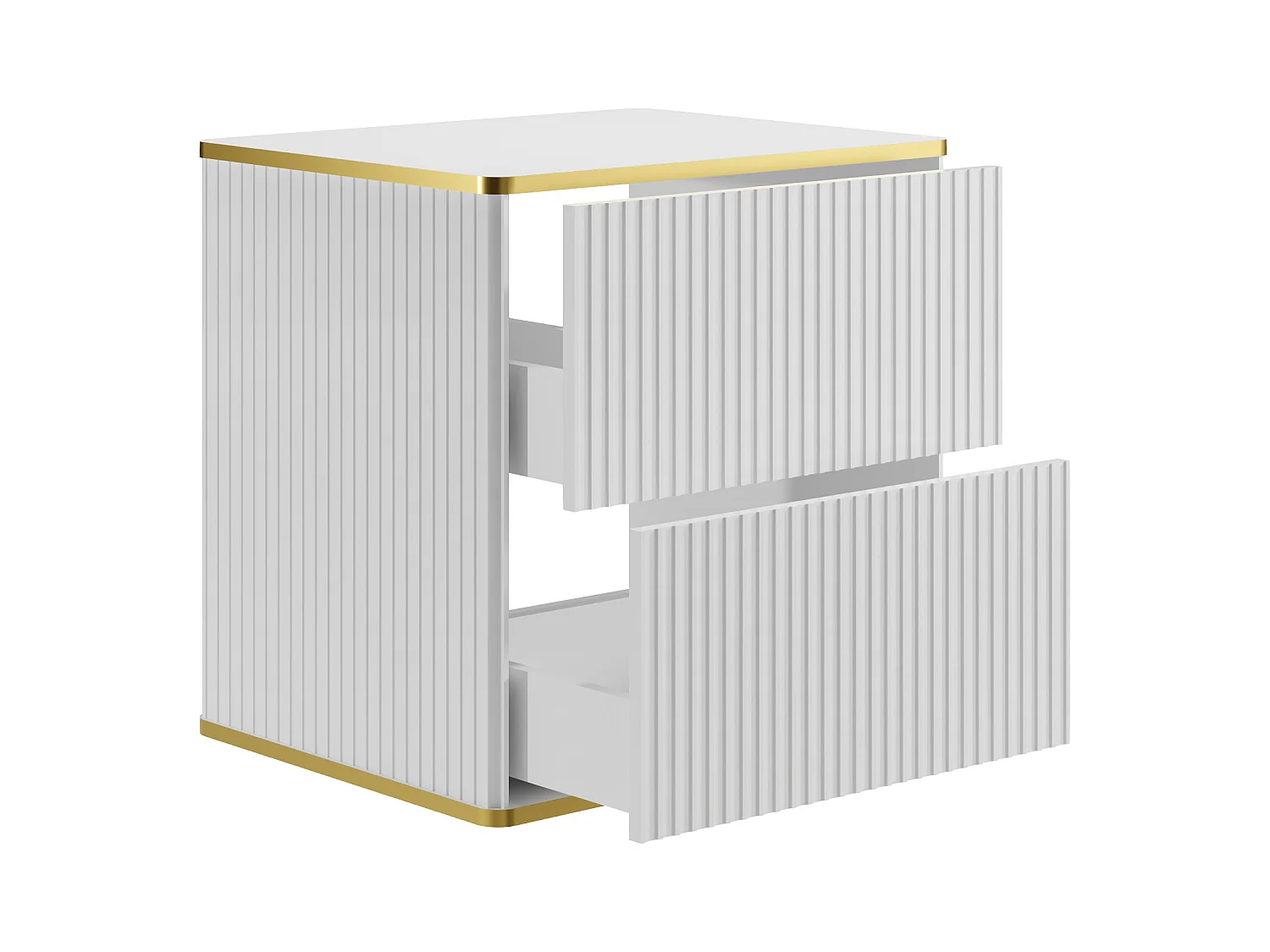 Meuble sous vasque suspendu strié liseré doré - Blanc - L60 cm - KELIZA