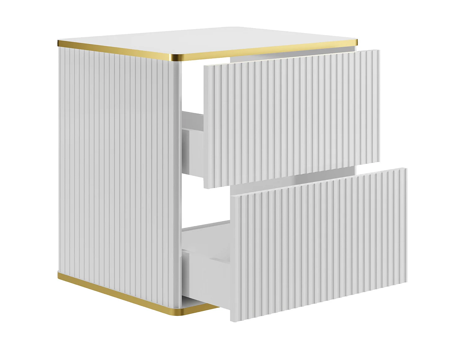 Meuble sous vasque suspendu strié liseré doré - Blanc - L60 cm - KELIZA