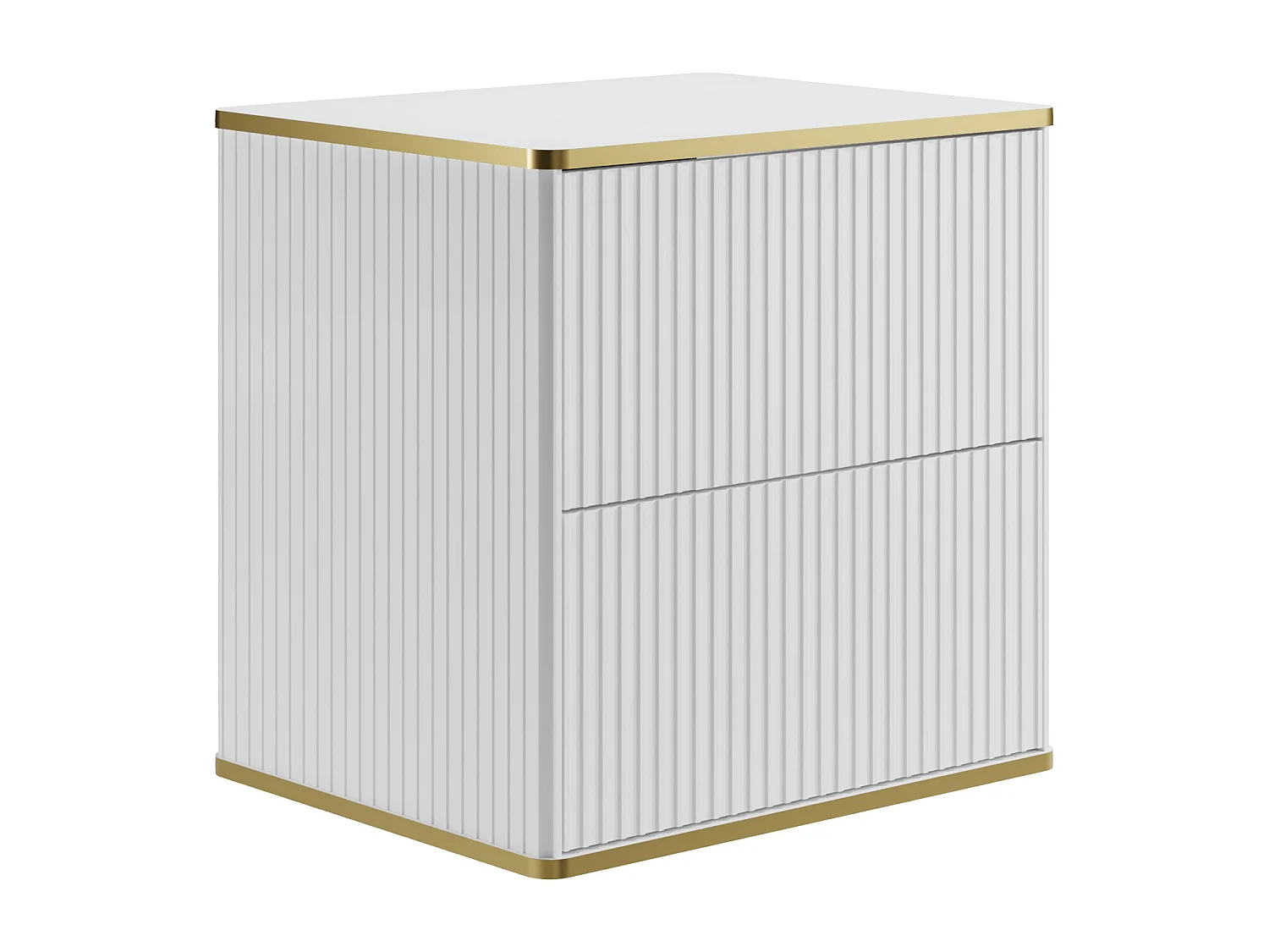 Meuble sous vasque suspendu strié liseré doré - Blanc - L60 cm - KELIZA