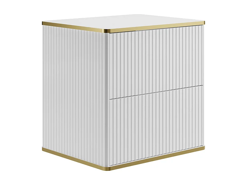 Meuble sous vasque suspendu strié liseré doré - Blanc - L60 cm - KELIZA