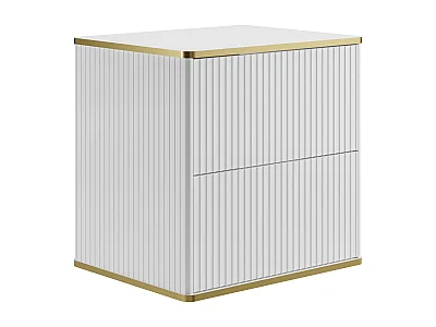 Waschbeckenunterschrank hängend unter Waschbecken - Streifenoptik - Goldfarbene Umrandung - Weiß - 60 cm - KELIZA