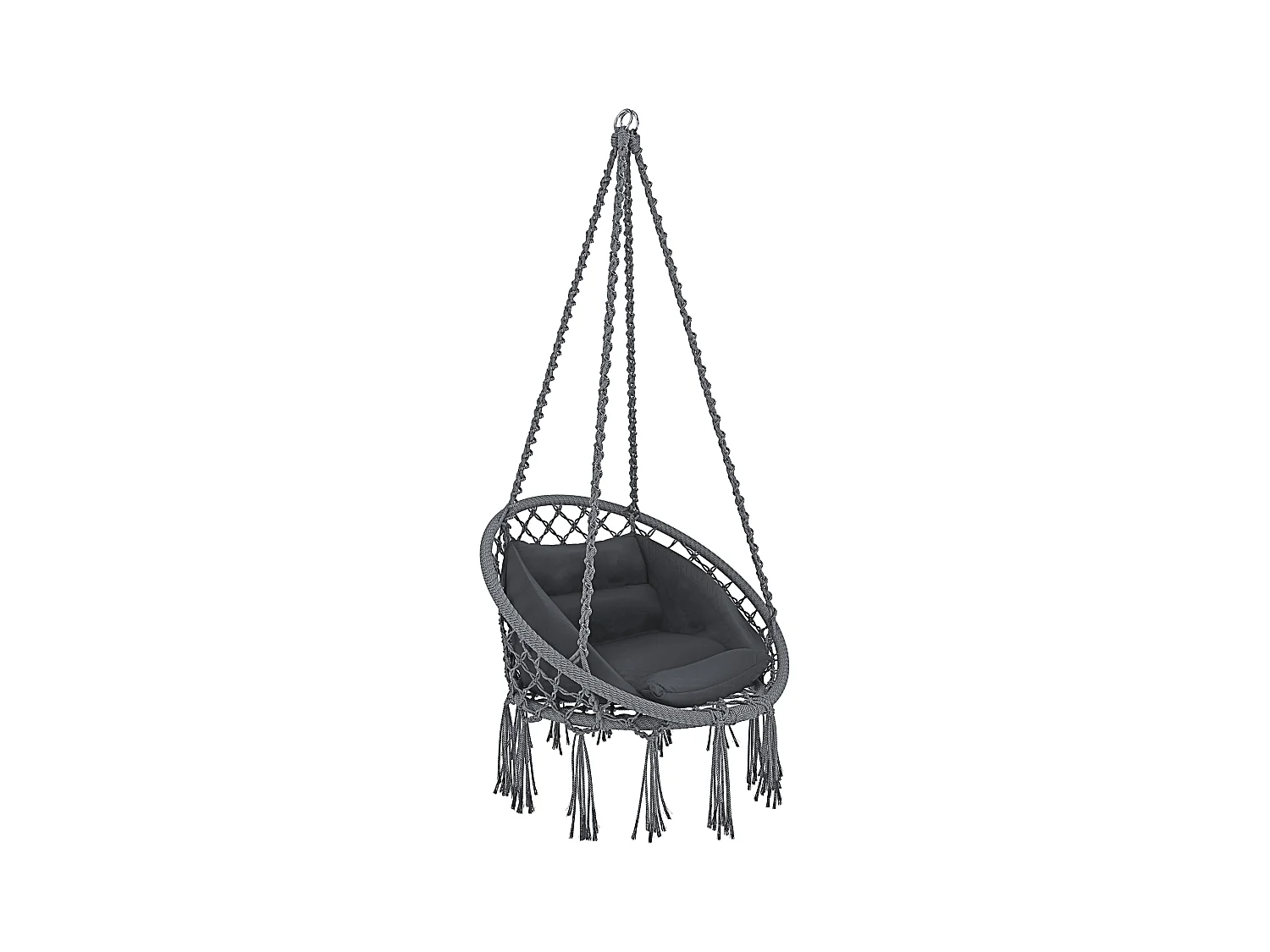 Poltrona Sospesa Pensile Da Giardino Corda In Cotone Struttura In Acciaio Cuscino Sedia Dondolo Amaca Esterno Terrazzo Design Fino A 160 Kg Grigio