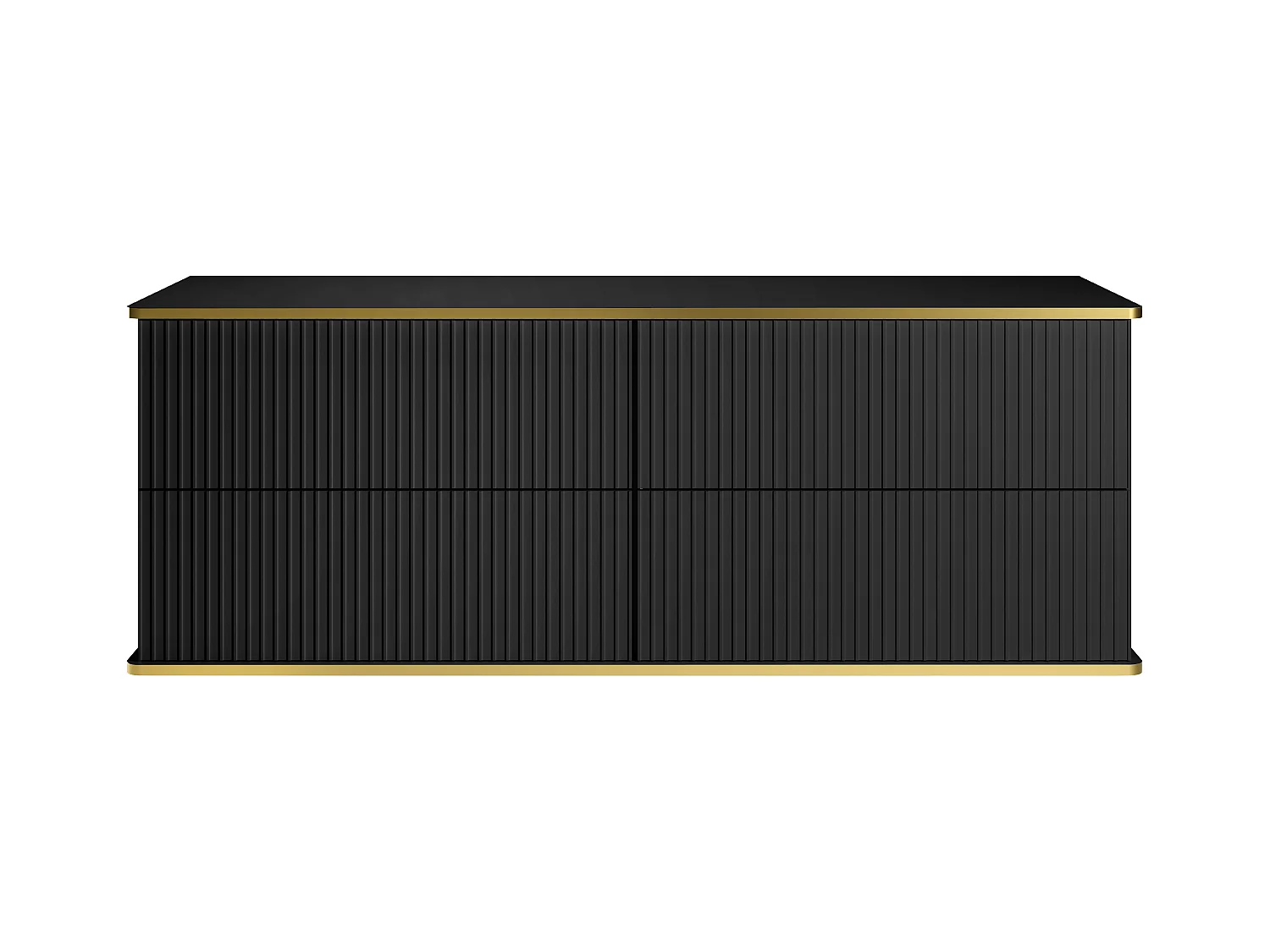 Meuble sous vasque suspendu strié liseré doré 4 tiroirs - Noir - 150 cm - KELIZA