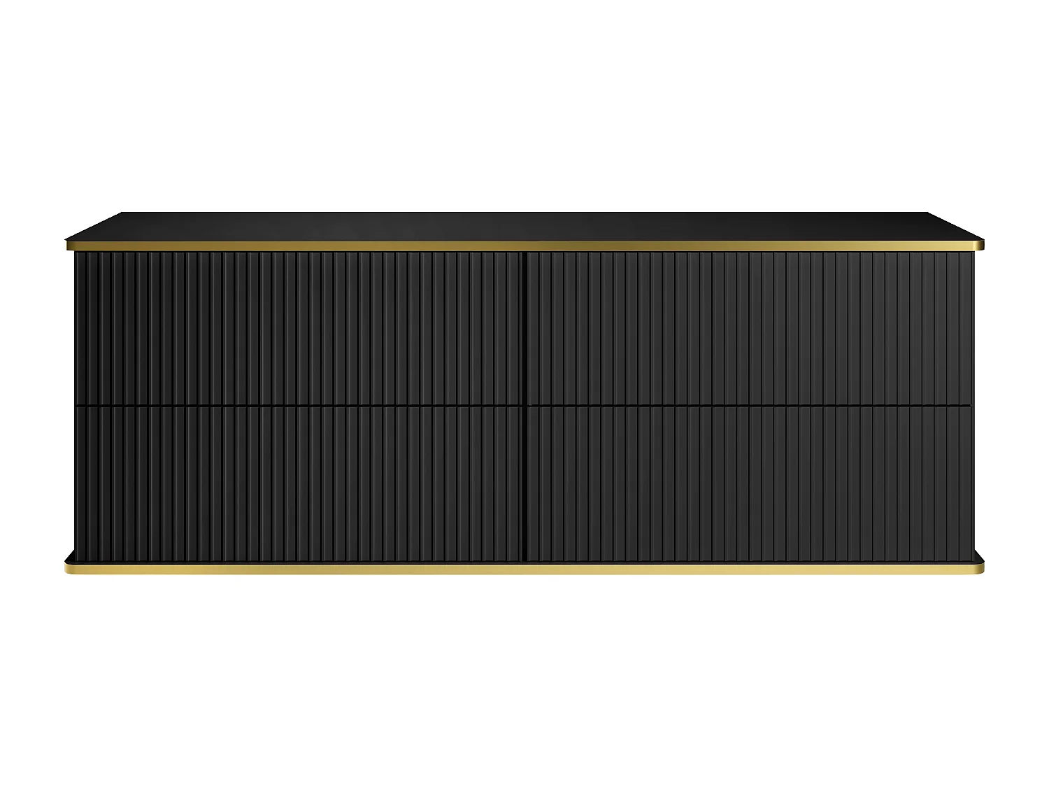 Meuble sous vasque suspendu strié liseré doré 4 tiroirs - Noir - 150 cm - KELIZA