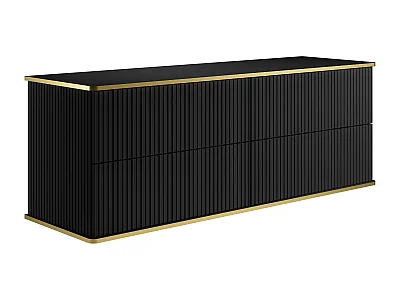 Mobile sotto lavabo sospeso scanalato profilo Dorato 4 cassetti 150 cm Nero - KELIZA