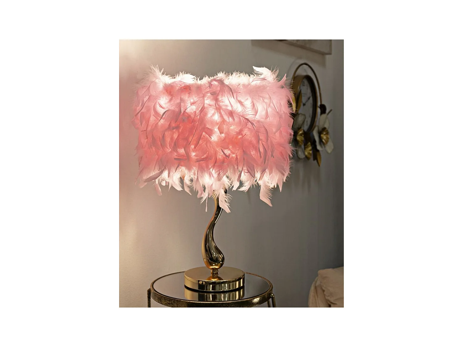 Lampe à Poser Plumes 4, Rose, 25x25x47 cm, Epikasa