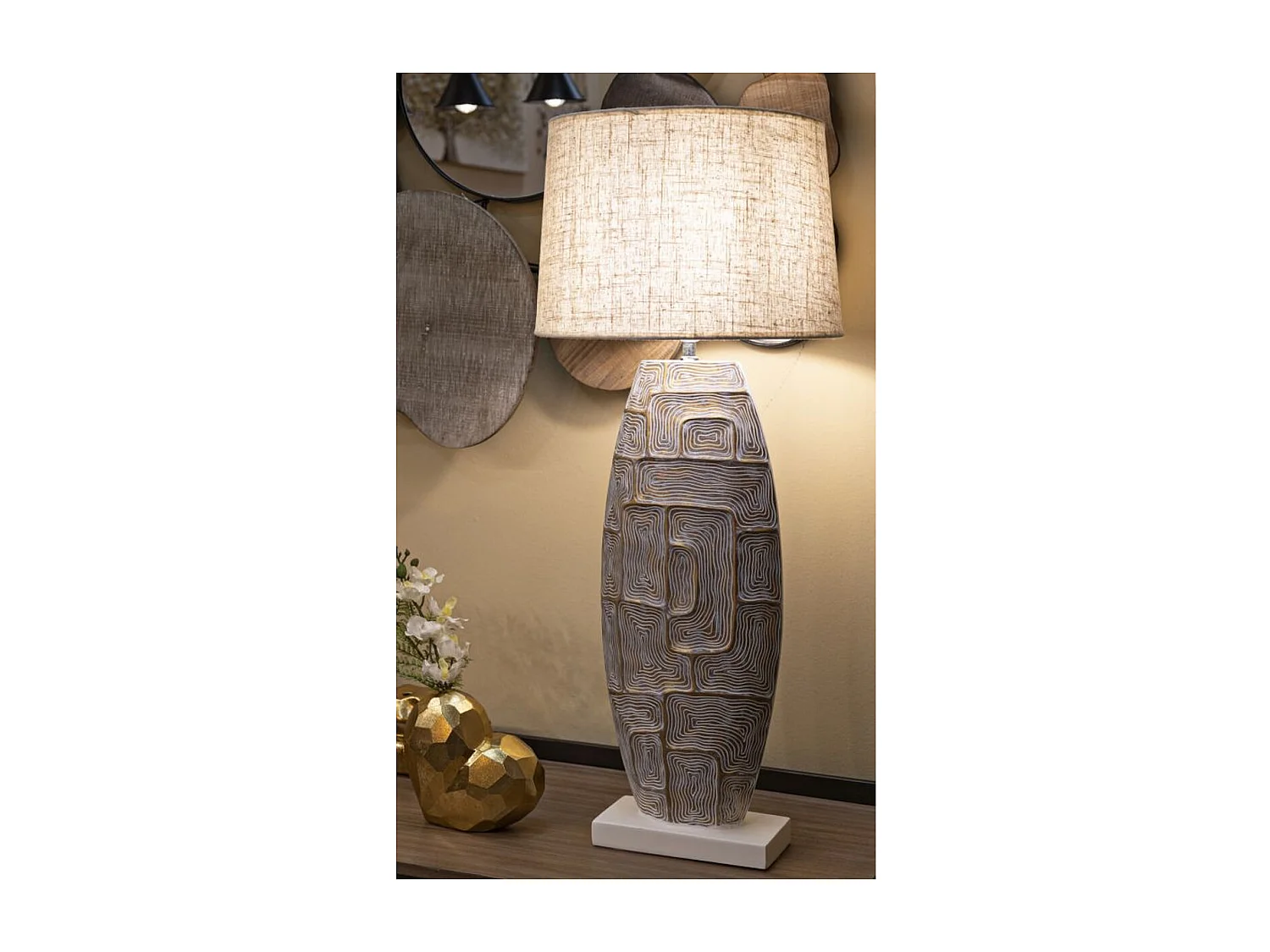 Lámpara de Mesa MF164, Beige, 38x38x90 cm, Seven Design