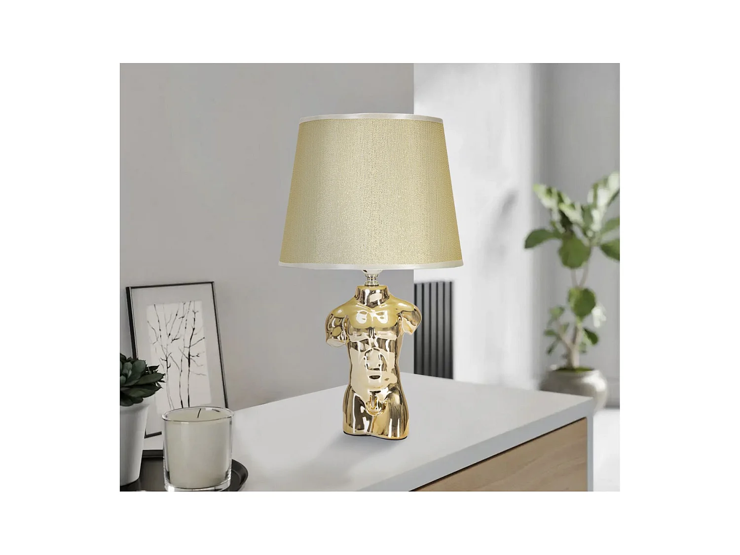 Lámpara de Mesa Hombre, Oro, 25x25x42,5 cm, Epikasa