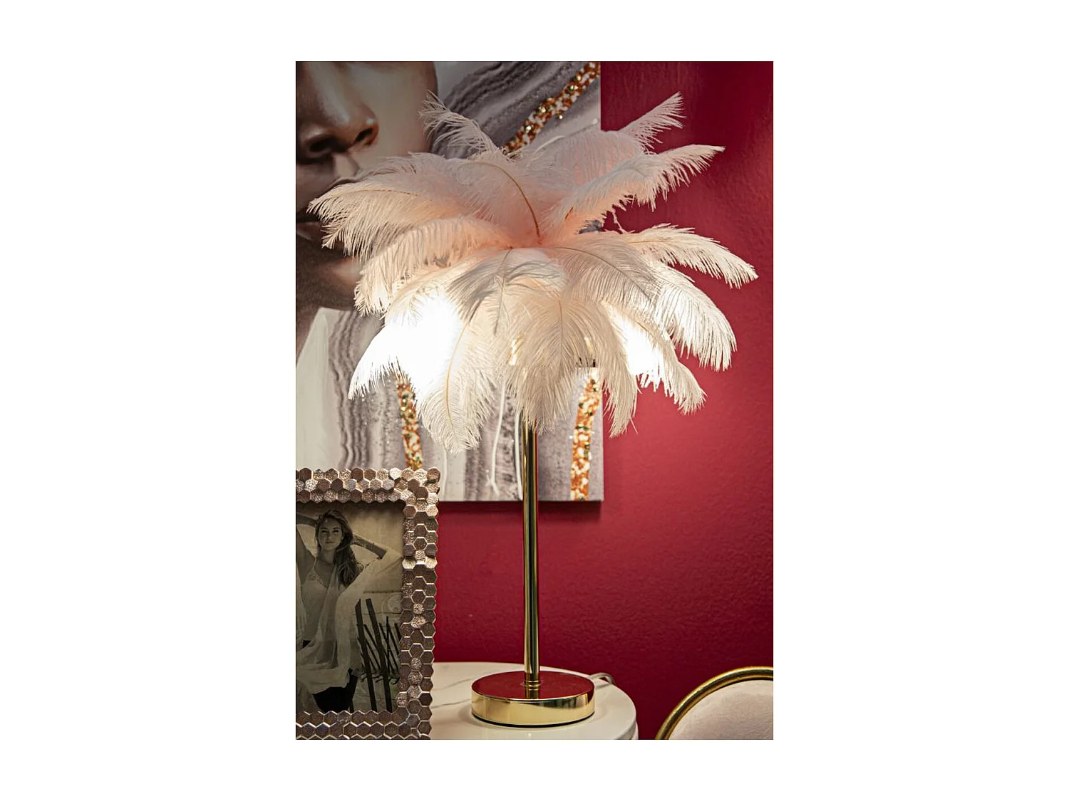 Candeeiro de Mesa Penas 2, Cor-de-rosa, 40x40x55 cm, Seven Design