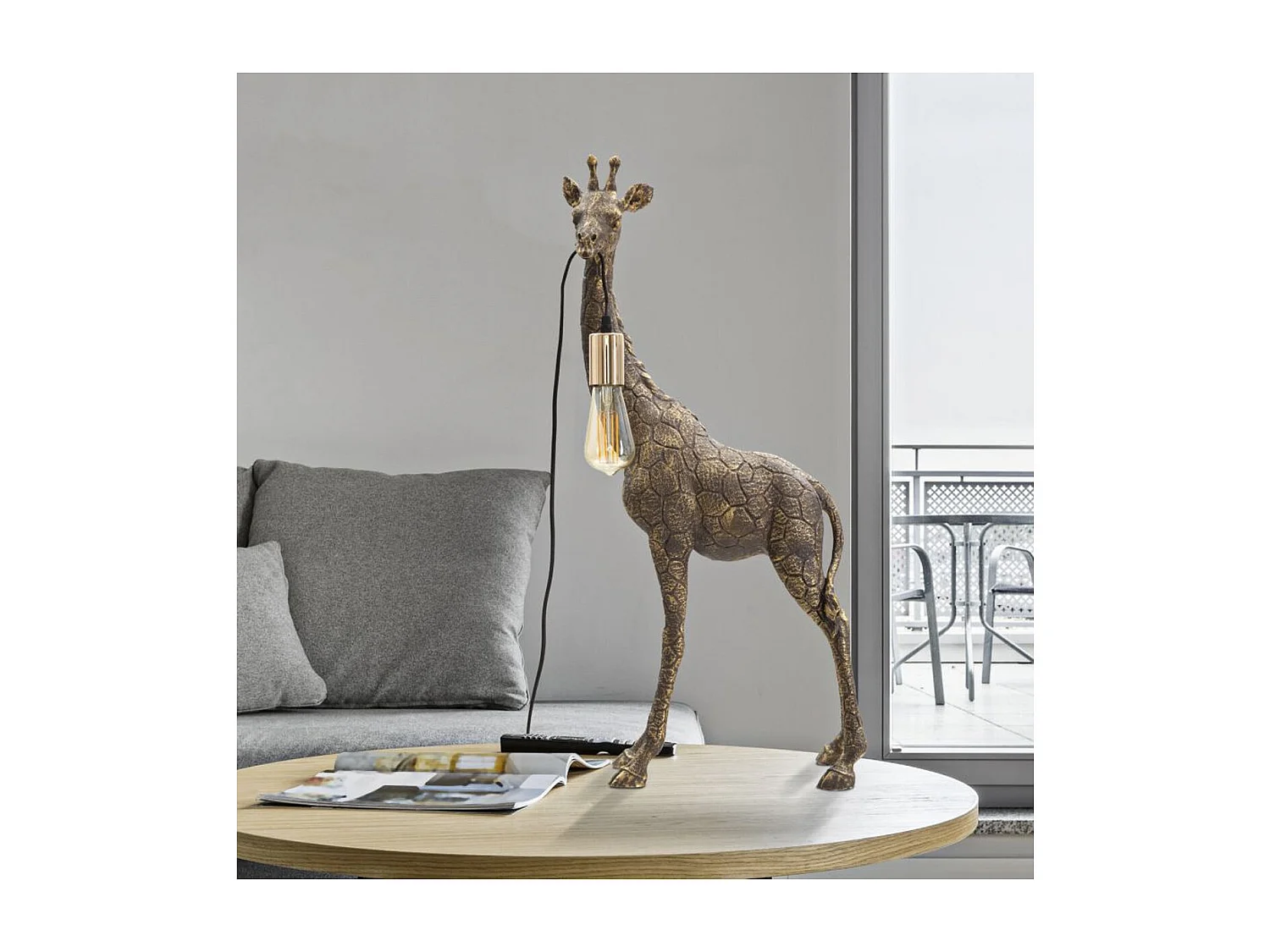 Lámpara de Mesa Jirafa, Oro, 40x22x80 cm, Seven Design