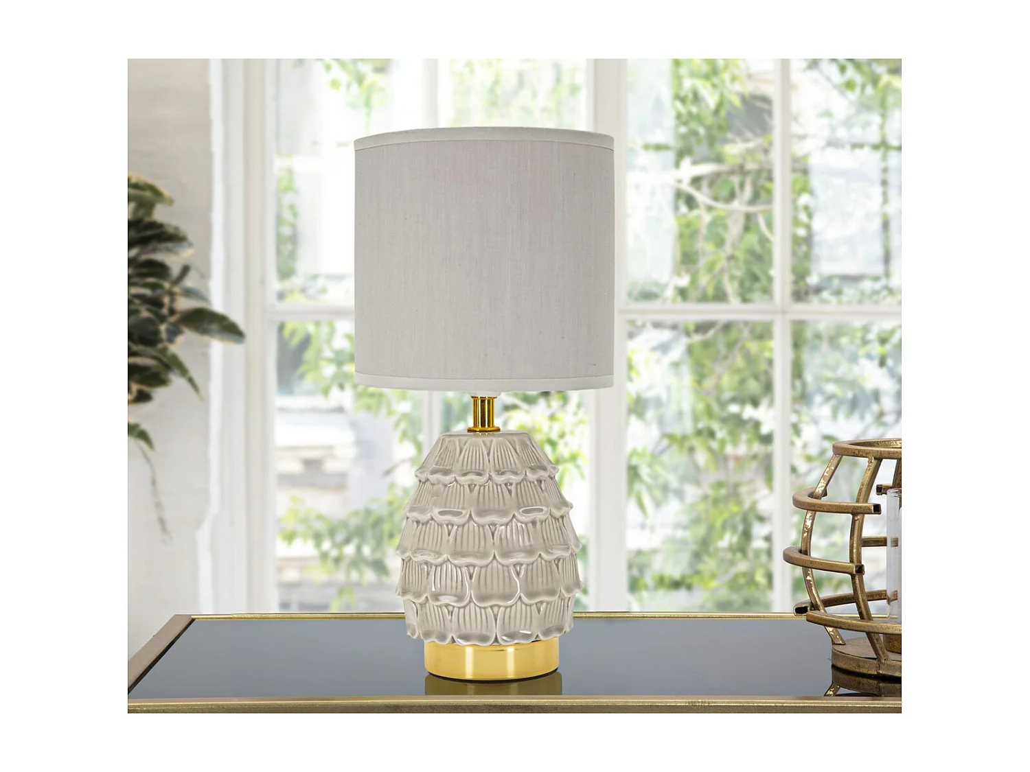 Lampe à Poser MF97, Beige, 15x15x30,5 cm, Seven Design