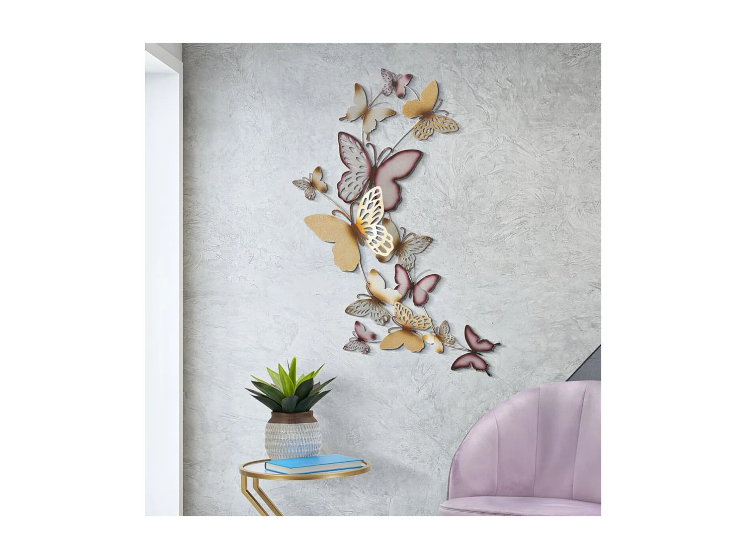 Decoração de Metal 3D Borboleta 11, Multicolorido, 59,5x4x115 cm, Seven Design