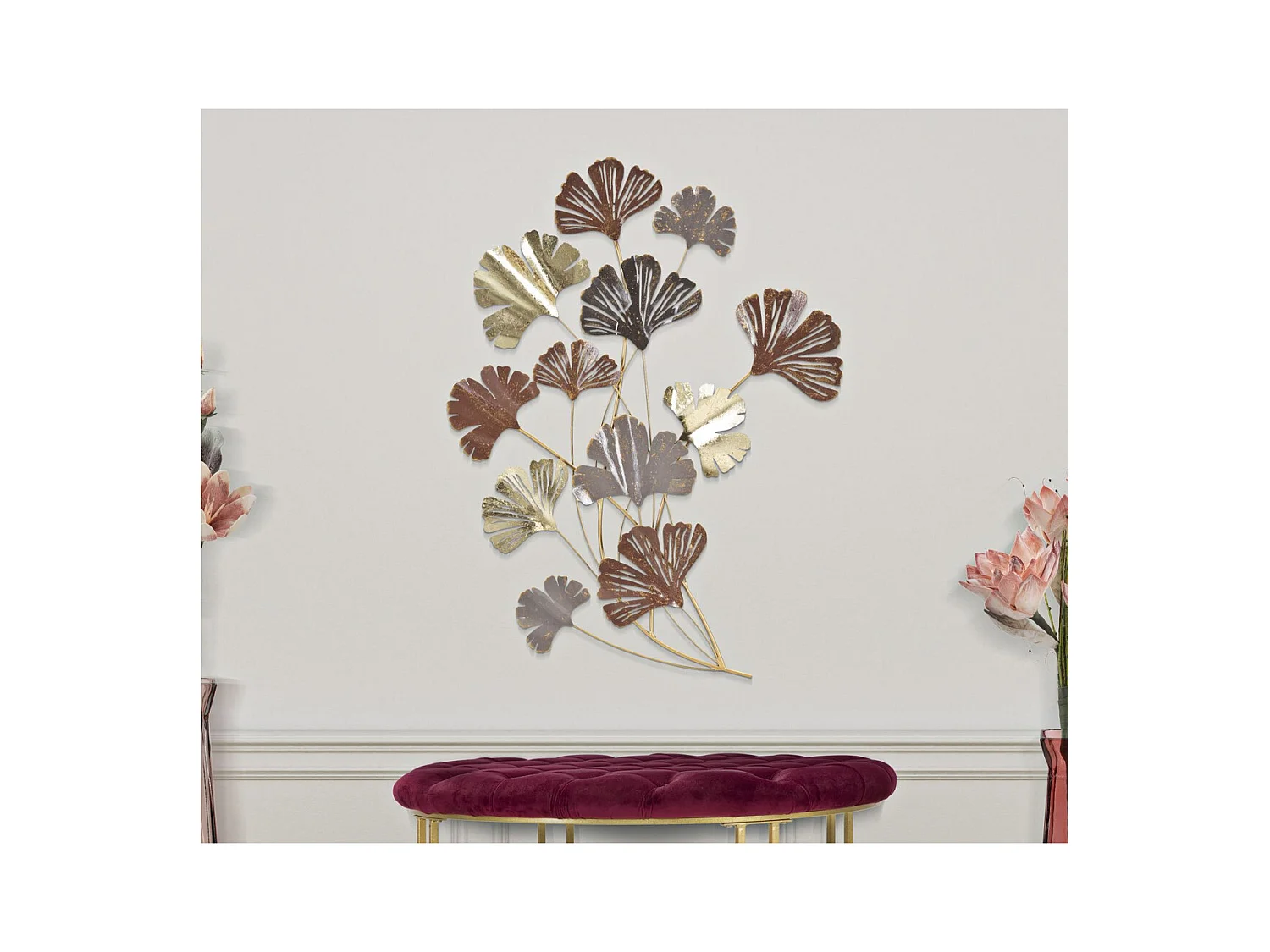 Metalowa Dekoracja 3D Liść 25, Wielokolorowy, 69,5x5,5x92 cm, Epikasa