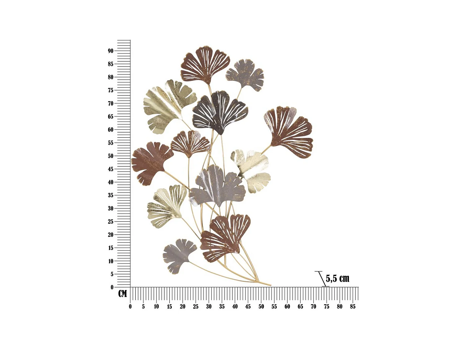 Metalowa Dekoracja 3D Liść 25, Wielokolorowy, 69,5x5,5x92 cm, Epikasa