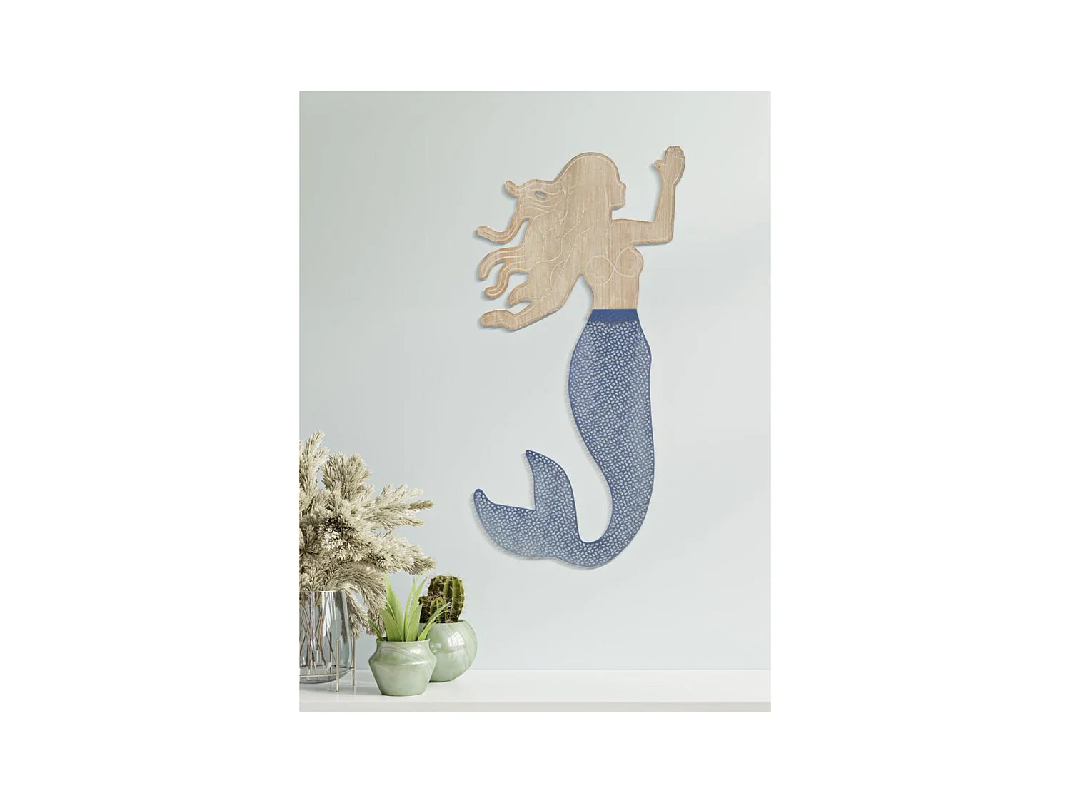 Dekoracja z Metalu i Drewna Mała Syrenka, Wielokolorowy, 30,5x2x60 cm, Epikasa