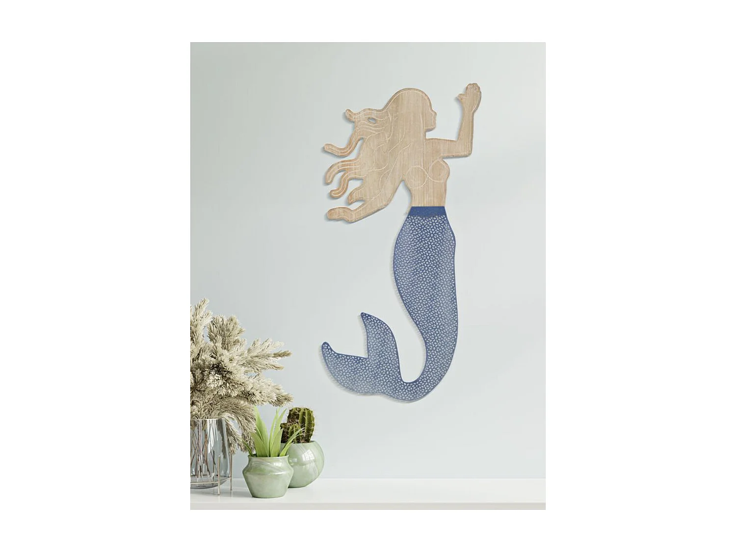 Décoration en Métal et Bois Petite sirène, Multicouleur, 30,5x2x60 cm, Seven Design