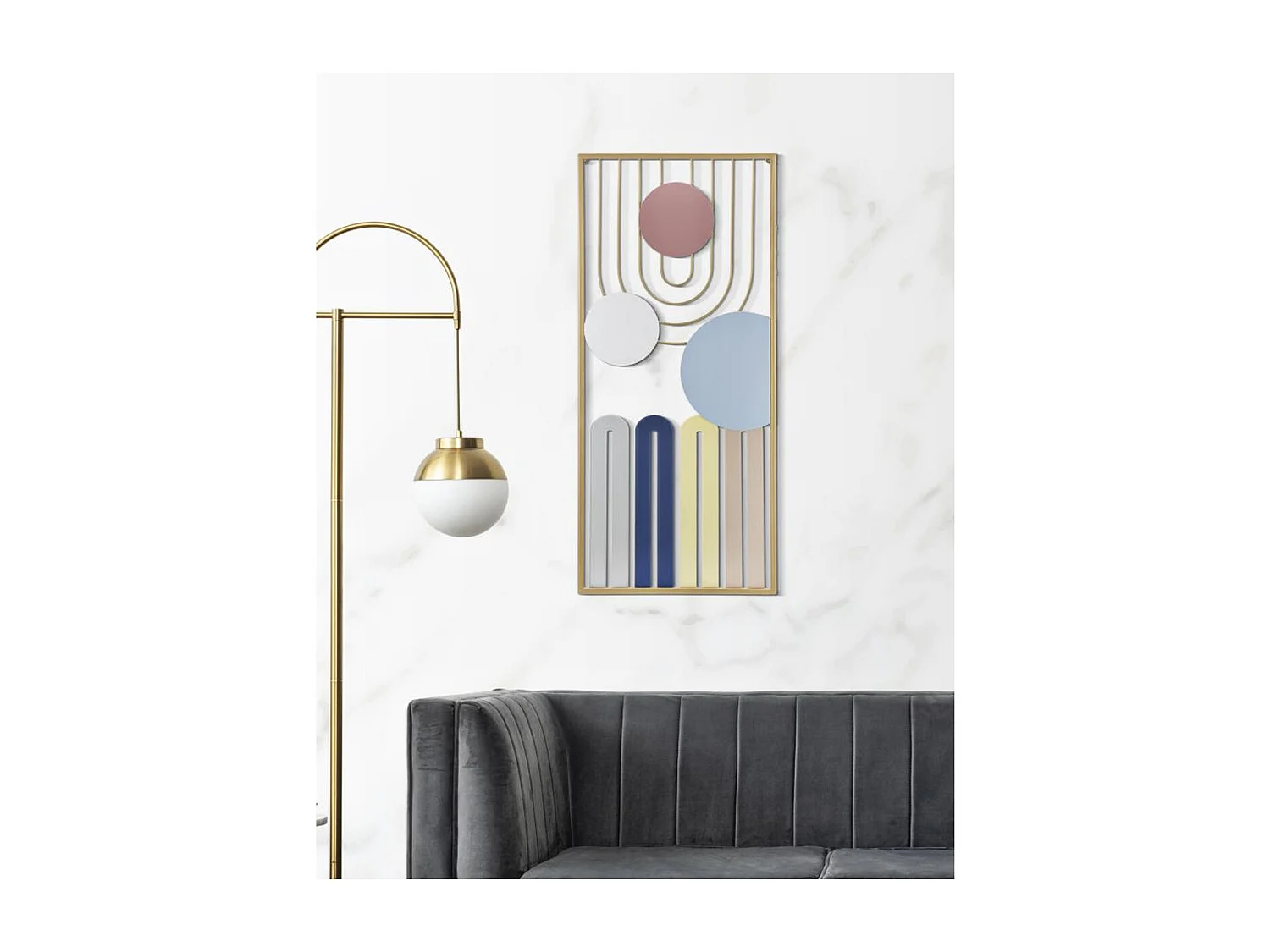 Decoração em Metal e Madeira Geométrico 10, Multicolorido, 37x2x84 cm, Seven Design